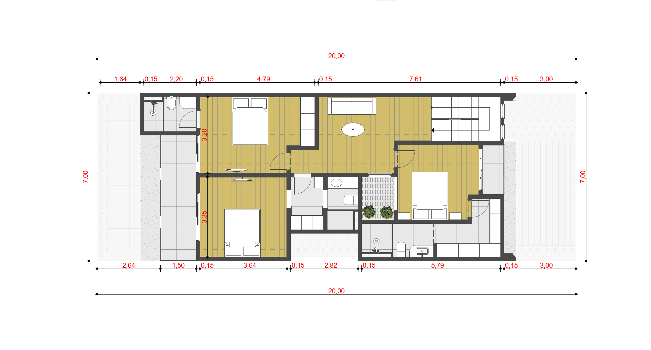 Planta baixa de sobrado 7x20 com 4 quartos – Pavimento 2
