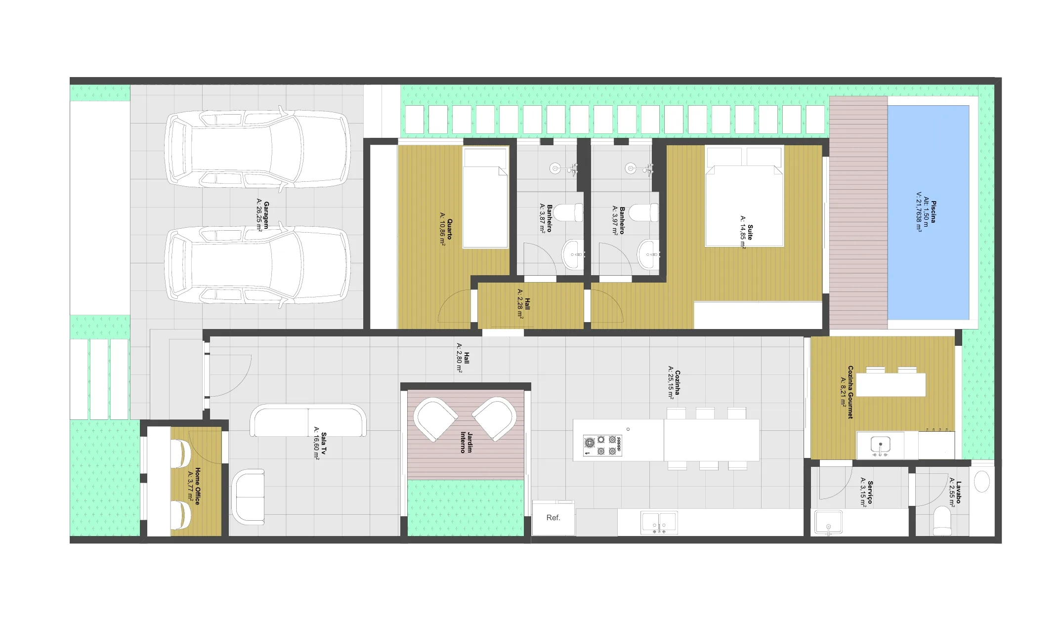 Planta baixa de casa térrea 10x20 com 2 quartos